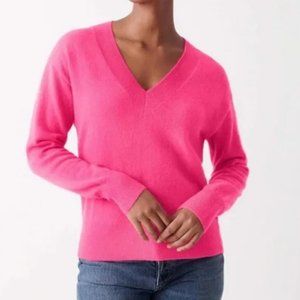 White + Warren - Cashmere Long Sleeve V Neck in Neon Pink Sunrise Size XS
